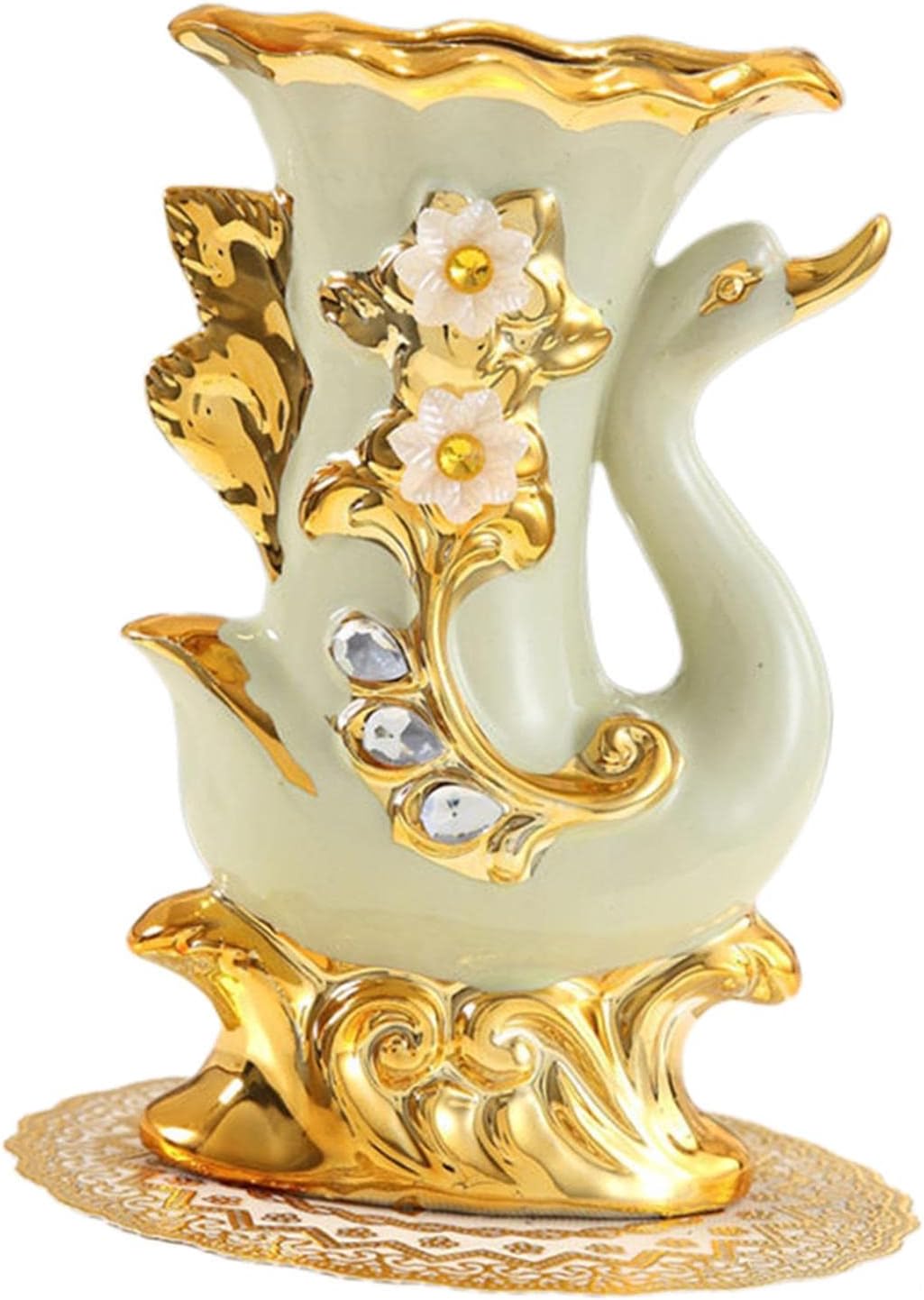 Ceramic Vase European Design Decorative Flower Vase for Home, Home, Office, Centerpiece,Table, White Gold, Right Swan