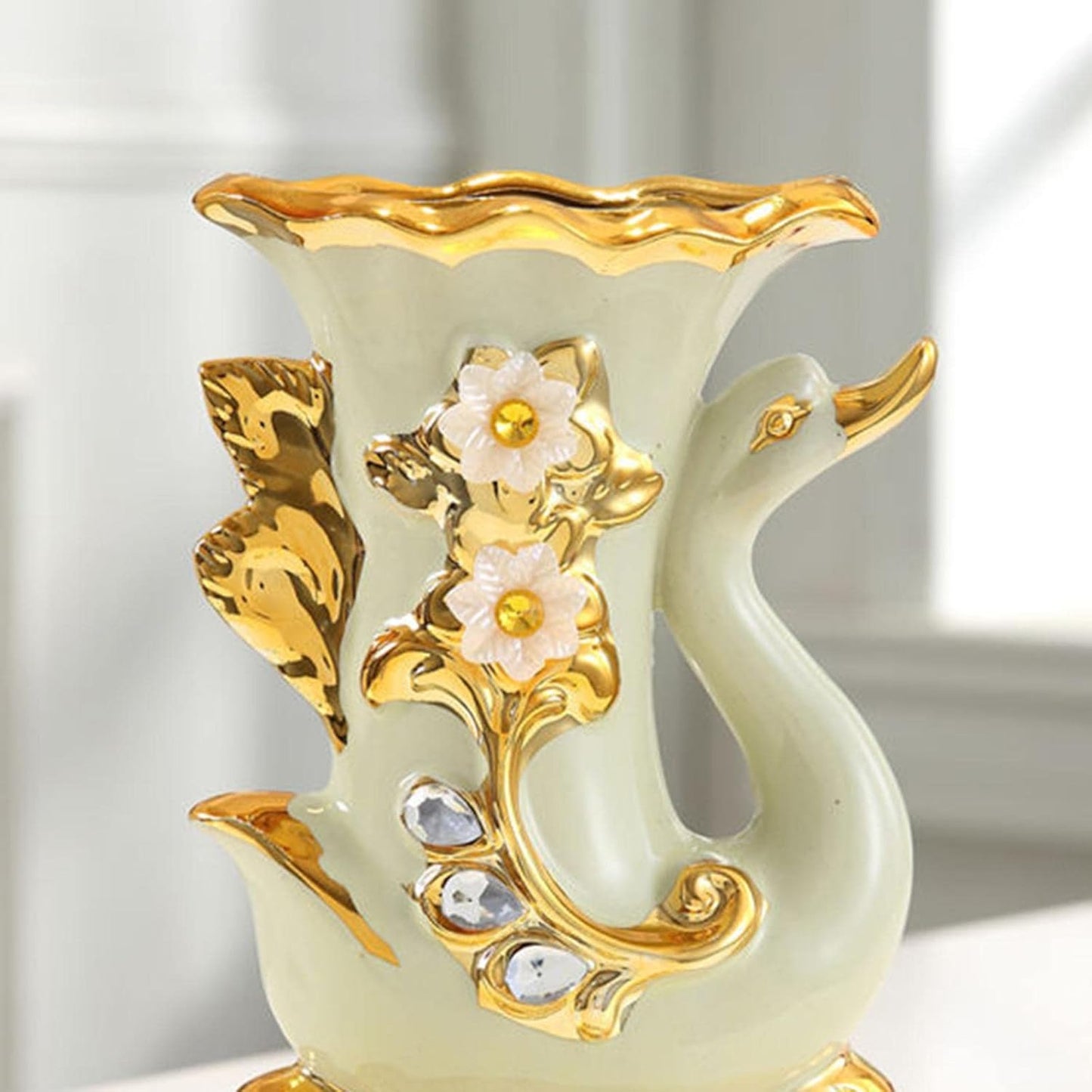Ceramic Vase European Design Decorative Flower Vase for Home, Home, Office, Centerpiece,Table, White Gold, Right Swan