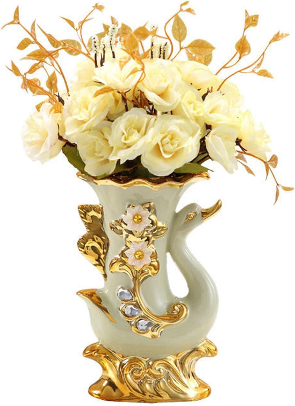 Ceramic Vase European Design Decorative Flower Vase for Home, Home, Office, Centerpiece,Table, White Gold, Right Swan